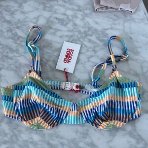 SOLID & STRIPED Striped Underwire Swim Top - Blue, Turquoise, Yellow